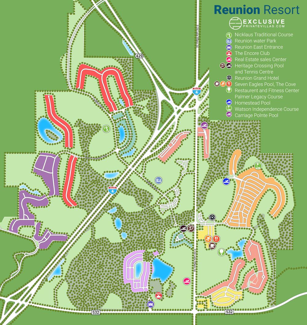 Mansions for rent in Florida - Reunion Map